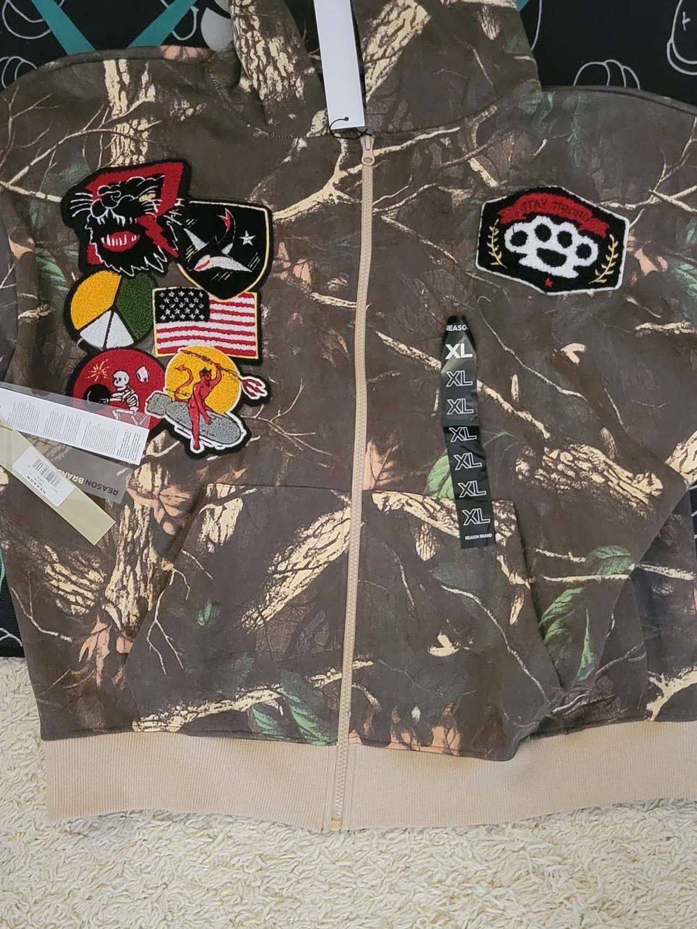 Reason Kids Camo Patch Zip Hoodie - Brown/Green